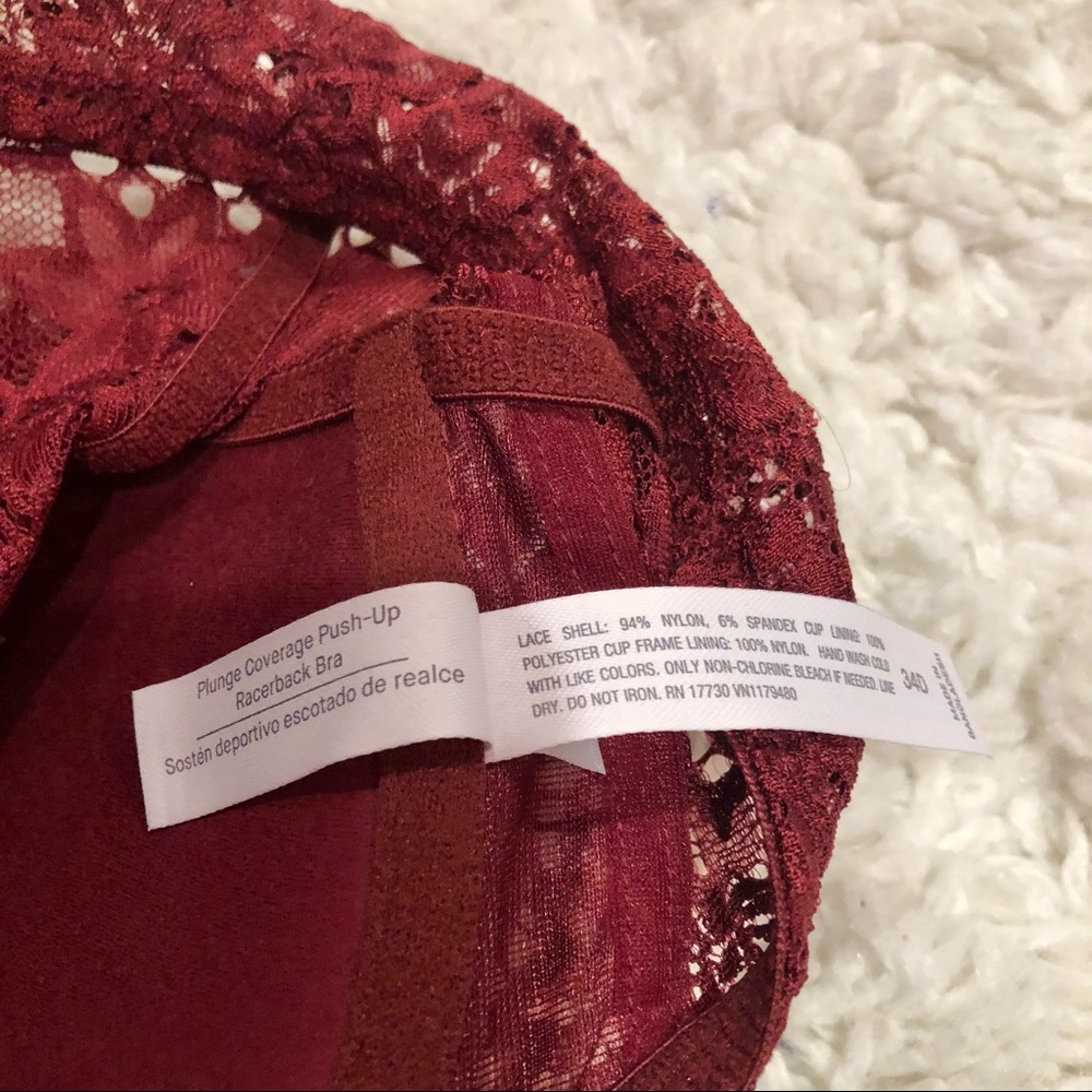 Auden Plunge Coverage Push‎ Up Racerback Bra Floral Lace Berry Red 34D - Picture 6 of 9